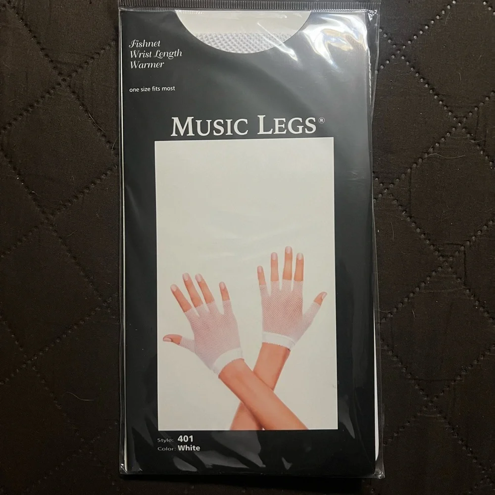 White Fingerless Fishnet Nylon Net Gloves 80s Rave Festival New in Package